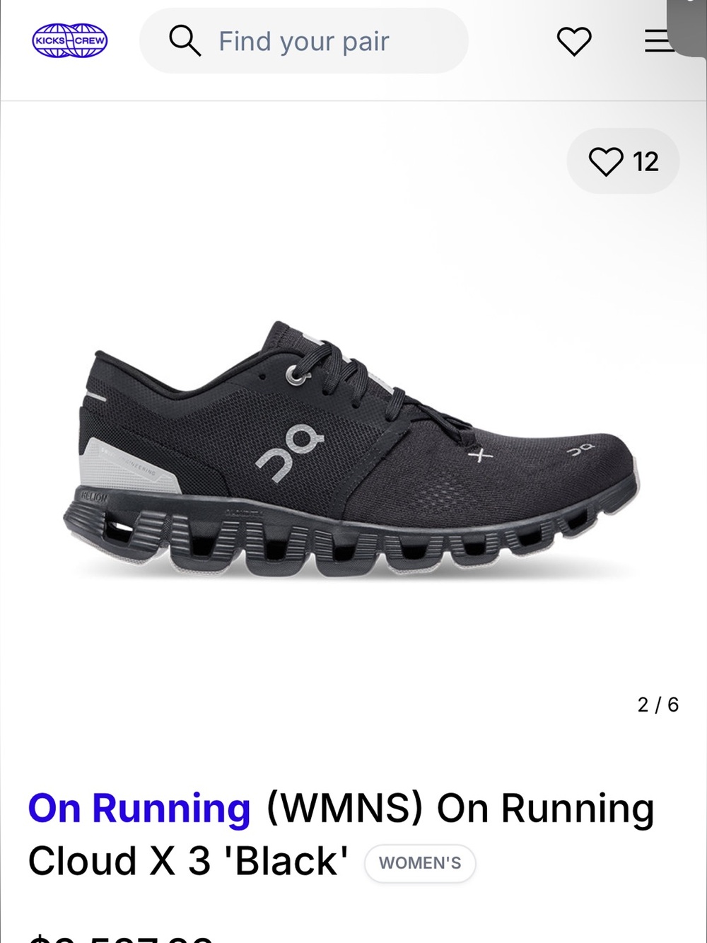 Women’s Size 10 On Running On Cloud X 3 in Black/Grey.